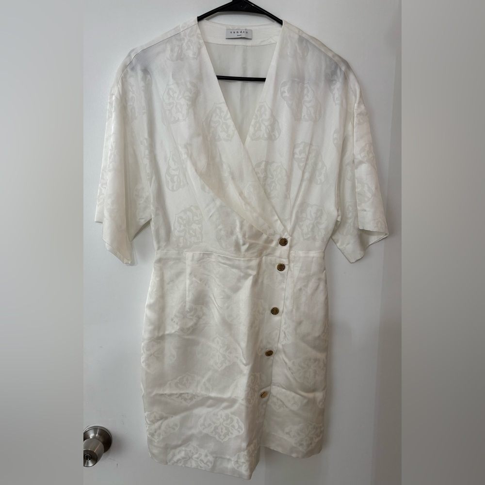 Sandro Paris Women White Harpie Wrap-Style Jacquard Dress Size 38 Bride Shower